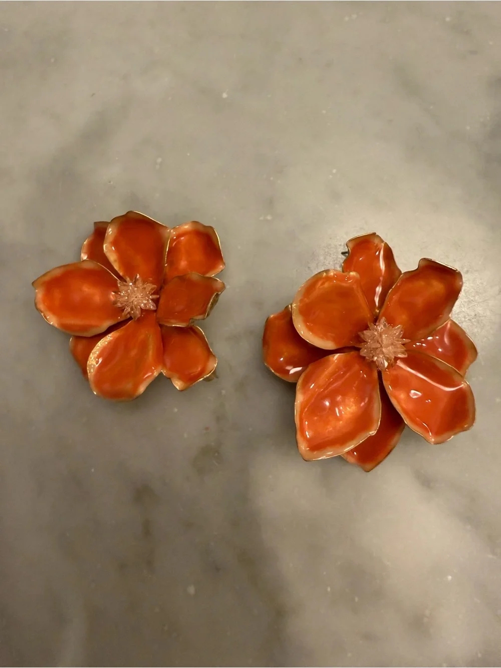 Orange Enamel Flower Earrings - Women Accessories ZARA